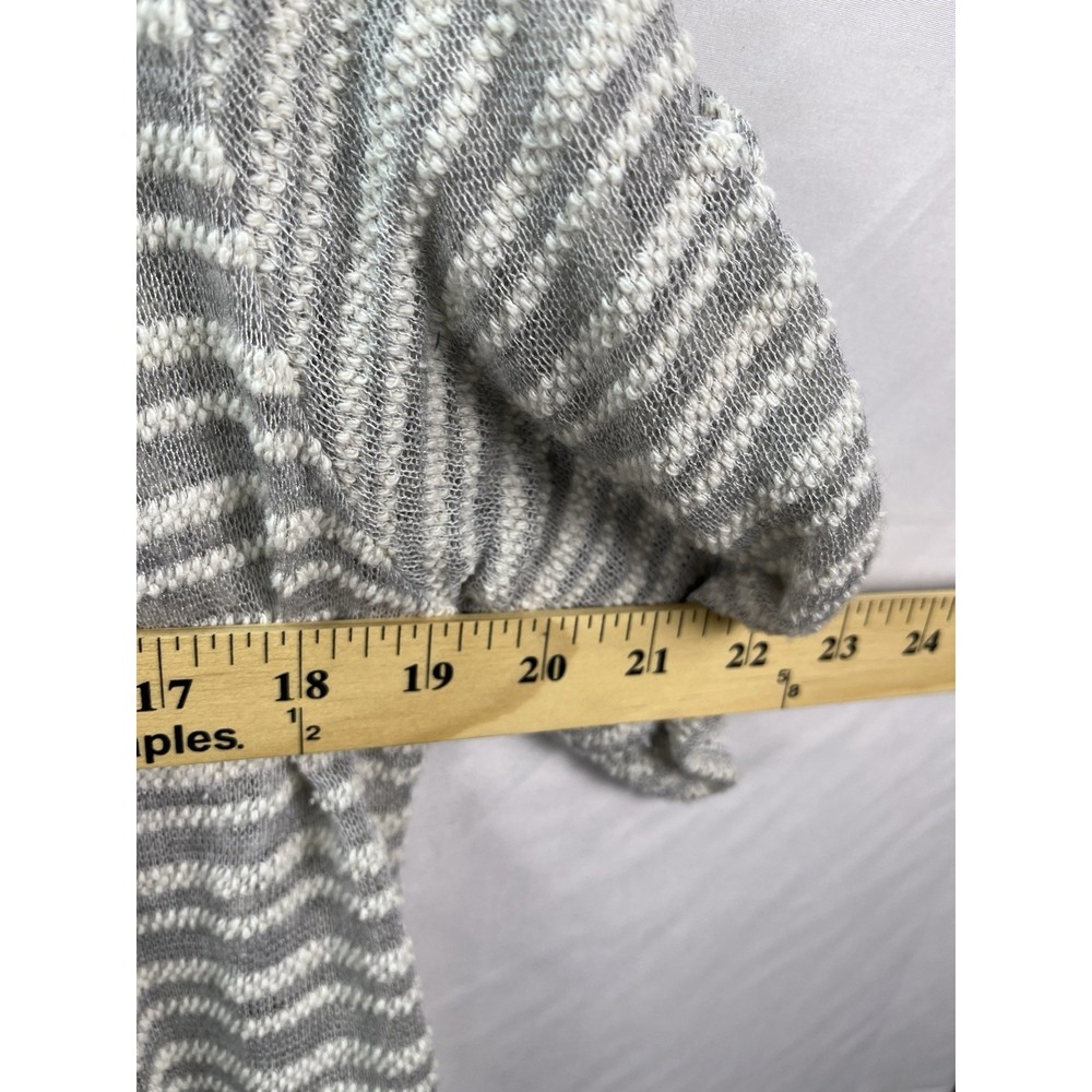 AB Studio Womens Grey White Striped Open Front Cardigan Sweater Size M Roll Tab - Picture 4 of 8